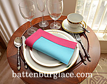 Multicolored Hemstitch Diner Napkin. Crystal Seas & Pink Peacock - Click Image to Close